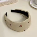 Korean style cherry print fabric wide headband for women, sweet and elegant hair accessory. - Little Cherry Headband / Beige
