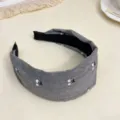 Grey fabric wide headband with white polka dots, fashionable daily hair accessory for women. - Little Cherry Headband / Gray