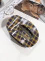 Karierter Ovaler Haarklammer Marineblau Gelb Retro Haargummi Damen Haar-Accessoire - Flache Klammer / Marine Gelb Kariert