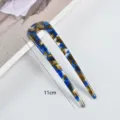 Blue tortoise shell acetate U-shaped hair stick elegant hairpin bun maker hair accessory - 24 Deep Blue Brown Tortoise