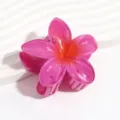 Transparent jelly pink plumeria flower hair claw clip for women summer daily hair styling accessory. - Plumeria Rose Red