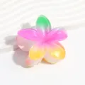 Colorful jelly gradient plumeria flower hair claw clip, cute resin hair styling accessory. - Green Purple Yellow Gradient