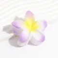 Detail shot of a pearl gradient plumeria flower hair claw clip in jelly purple and yellow. - Purple with Yellow Stamen