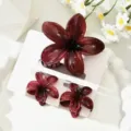 Red frangipani hair claw clip set jelly flower hair accessories for women daily styling - Three-Piece Set / Dark Wine Red