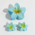 Jelly color plumeria flower hair claw clip set, pearlescent cute mini hair clips. - Three-Piece Set / Blue