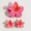 Pearl jelly plumeria hair claw clips set, pink flower shark clips for women girls styling - Three-Piece Set / Deep Pink with Orange Center