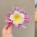 Plumeria flower hair claw clip pink and white floral hair accessories for daily use. - Plumeria Purple Hair Clip