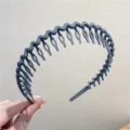 Bandeau à cheveux ondulé de couleur unie avec dents pour fixer les cheveux, idéal au quotidien. - Style Ondulé Couleur Unie / Bleu Brume