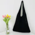 Schwarze Strick-Häkel-Tragetasche, modische Netz-Umhängetasche für Damen im Alltag - Schwarz