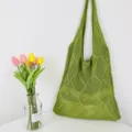 Grüne Strick Häkel Schultertasche für Damen, modische hohle Freizeittasche neu. - Obstgrün