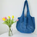 Damen einfarbige geflochtene Hohl-Tote-Tasche lässige Sommer Schultertasche Netz Handtasche - Blau