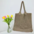 Khaki Strick Shopper Tasche, gehäkelte Damen Umhängetasche, lässige Stricktasche Alltag. - Khaki