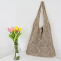Beige geflochtene Netz-Tragetasche, lässige hohle Umhängetasche für Damen Alltag. - Khaki