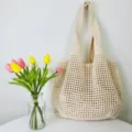 Beige gestrickte Häkel-Tasche, ästhetische Netztasche Schultertasche für Damen im Alltag. - Aprikose