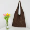 Braune gehäkelte Mesh Shopper Tasche, stilvolle Damen Umhängetasche für Alltag und Freizeit. - Kaffeebraun