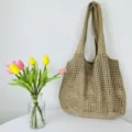 Gestrickte Umhängetasche Lässig Gewebte Schultertasche Hohl Handtasche Kaki Strandtasche - Khaki