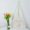 Weisse gestrickte Netztasche fuer Damen, laessige gehaekelte Schultertasche mit grosser Kapazitaet. - Gebrochenes Weiß