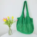 Grüne Strick-Tasche für Damen, lässige Häkel Schultertasche, ästhetische Handtasche Alltag. - Dunkelgrün