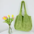 Grüne gestreifte Häkel-Tragetasche, stilvolle Mesh-Schultertasche für Damen Alltag. - Obstgrün
