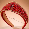 Red baroque crystal rhinestone headband for women, luxury vintage crown hair hoop. - Full Rhinestone Headband Style / Red
