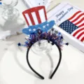 US Independence Day patriotic headband detail featuring glitter top hat, stars, and tinsel. - Top Hat Style