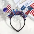 Independence Day patriotic headband with USA glitter letters and star tinsel for party. - USA Heart Style