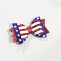 American flag glitter bow hair clip, red white blue star striped festive party hair accessory - Bowknot Style 2