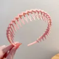 Bandeau de cheveux zigzag rose avec dents, cerceau antiderapant unicolore pour le lavage visage. - Style Ondulé Couleur Unie / Rose