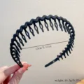 Serre-tête ondulé noir en plastique avec dents, bandeau anti-dérapant pour se laver le visage. - Style Ondulé Couleur Unie / Noir