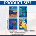 Blue tone city and floral art prints set of 4, unframed decorative wall art canvas 30x21cm - HX7521 Four-Panel Set (Unframed) / 21x30cm