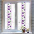Detailed view of purple floral lace window sticker applied on glass window for home decor. - Style CJT2004 / 5 Meters