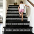 Staircase sticker detail showing decorative black and white heart and lace pattern in home scene. - Black and White Heart Style (CJT19001)