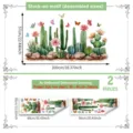 Watercolor cactus and butterfly wall sticker detail showing assembled and sheet dimensions. - M19124 Series / 2 Sheets Set (30x90cm)