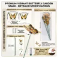 Detail view of butterfly garden stake components, showing spring mechanism and PVC dimensions. - Yellow Black / PY7015 (12 Pieces/Pack)
