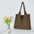 Borsa tote in maglia dettaglio, borsa a spalla marrone retrò con grande capacità utile. - Caffè