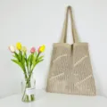 Beige knitted hollow shoulder tote bag, casual large capacity beach bag for daily use. - Light Khaki