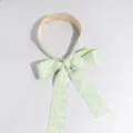 Vue détaillée d'un serre-tête en dentelle vert clair avec nœud ruban style coréen. - Vert