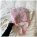 Rosa gestrickte Umhängetasche für Damen, lässige Strick Handtasche mit Buchstaben Muster. - Rosa Weiß