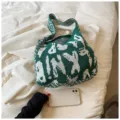 Grüne weiße Strick Shopper Tasche lässige Schultertasche ästhetische Damen Stricktasche - Grün/Weiß
