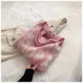 Rosa Gestaekte Tasche Grosse Kapazitaet Laessige Schulter Handtasche Mit Buchstaben - Rosa Weiß