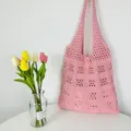 Rosa gestrickte hohle Umhängetasche, lässige Strandtasche, große Kapazität modische Handtasche. - Rosa