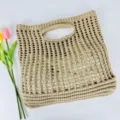Sac cabas creux en tricot beige, élégant sac à main tissé de plage d'été design unique. - Khaki