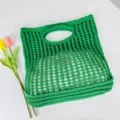 Sac cabas en filet crochet vert avec doublure blanche, sac de plage tissé décontracté. - Vert