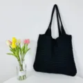Borsa shopper in maglia nera, borsa a spalla casual, grande borsa elegante da donna per tutti i giorni. - Nero
