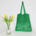 Grüne Strick Häkel Shopper Tasche, gehäkelte Schultertasche, modische Strandtasche für Damen - Dunkelgrün