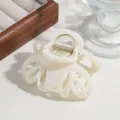 Minimalist white hollow hair claw clip with metal spring for thick hair styling daily use. - Solid Cream White