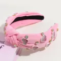 Pink knotted headband with rhinestone hearts sweet hair hoop cute hair accessory for women - Pink Rhinestone Heart