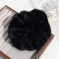 Oversized black faux rabbit fur hair scrunchie, soft fluffy plush ponytail holder for women. - Black