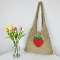 Gestrickte Erdbeere Tragetasche, grosse Kapazitaet freizeits Schultertasche, modische Handtasche. - Khaki