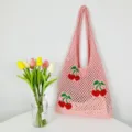 Borsa Shopper Lavorata a Maglia Rosa Ciliegia, Borsa a Tracolla Intrecciata Donna, Bella Borsa - Rosa